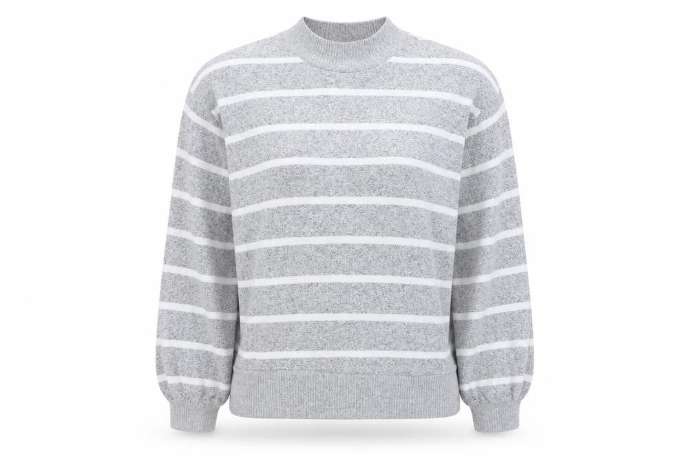 Marks and Spencer Womens Grey Round Neck Striped Viscose Pullover Jumper Size 10