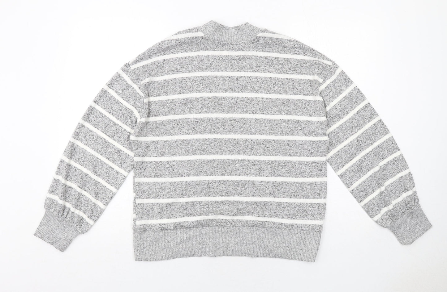 Marks and Spencer Womens Grey Round Neck Striped Viscose Pullover Jumper Size 10