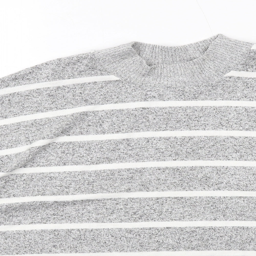 Marks and Spencer Womens Grey Round Neck Striped Viscose Pullover Jumper Size 10