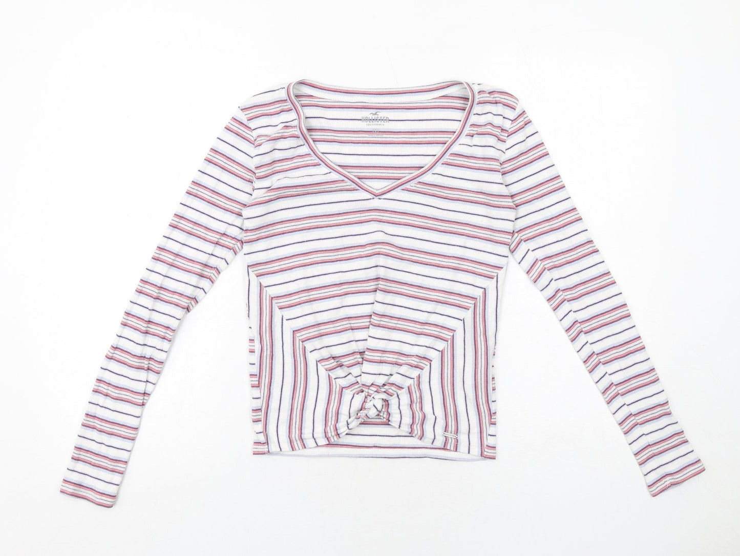 Hollister Womens White Striped Cotton Basic T-Shirt Size S V-Neck