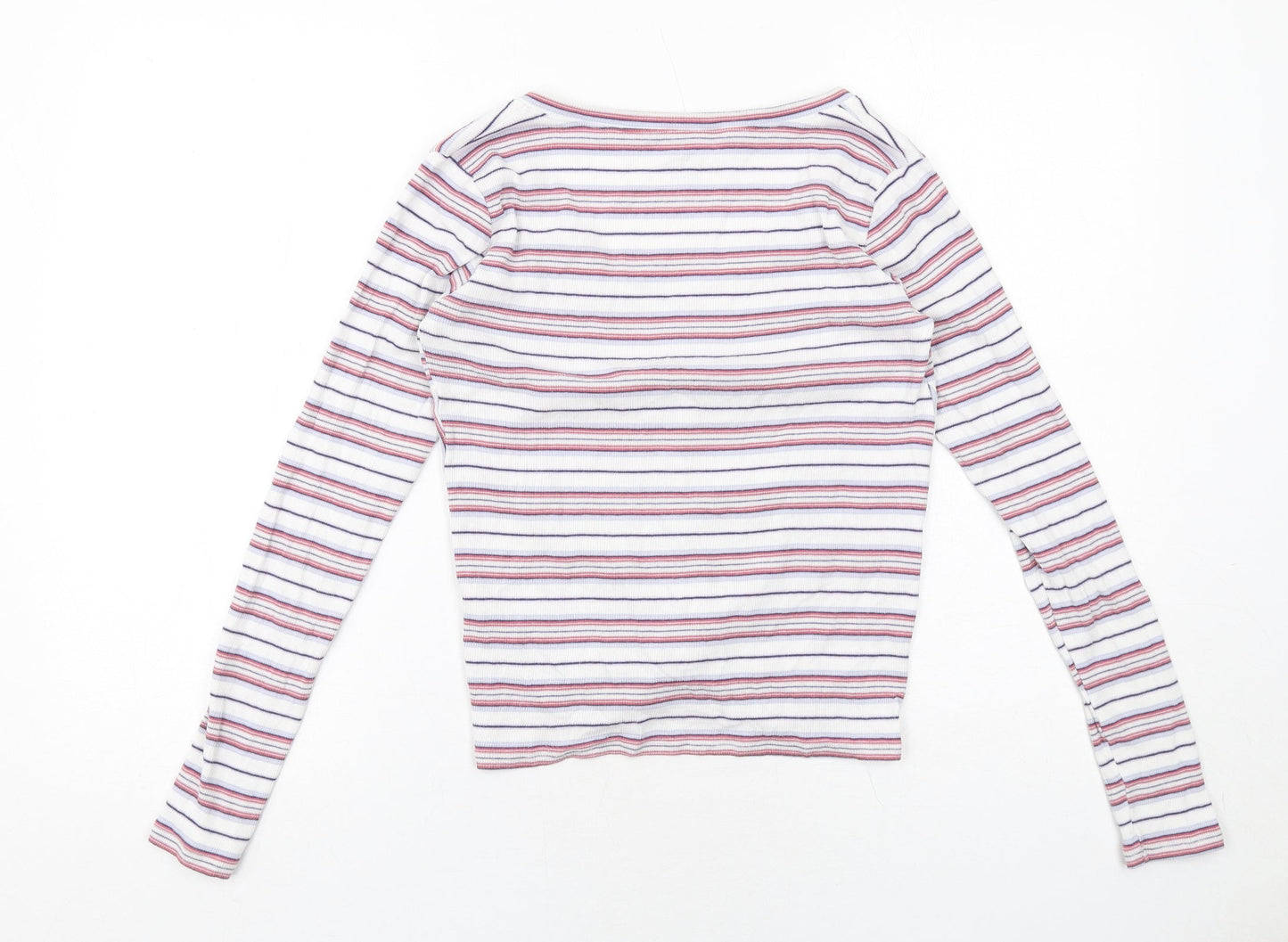 Hollister Womens White Striped Cotton Basic T-Shirt Size S V-Neck