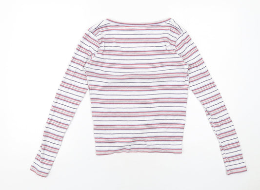 Hollister Womens White Striped Cotton Basic T-Shirt Size S V-Neck