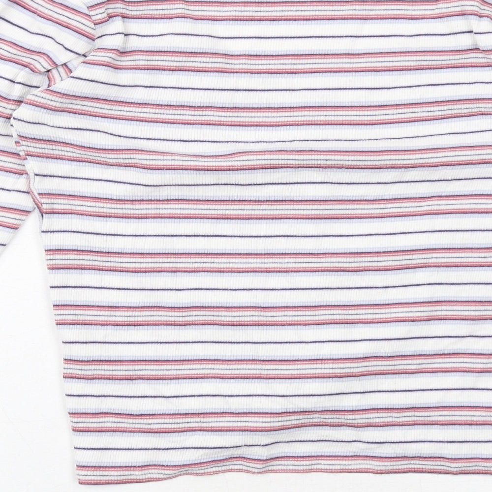 Hollister Womens White Striped Cotton Basic T-Shirt Size S V-Neck