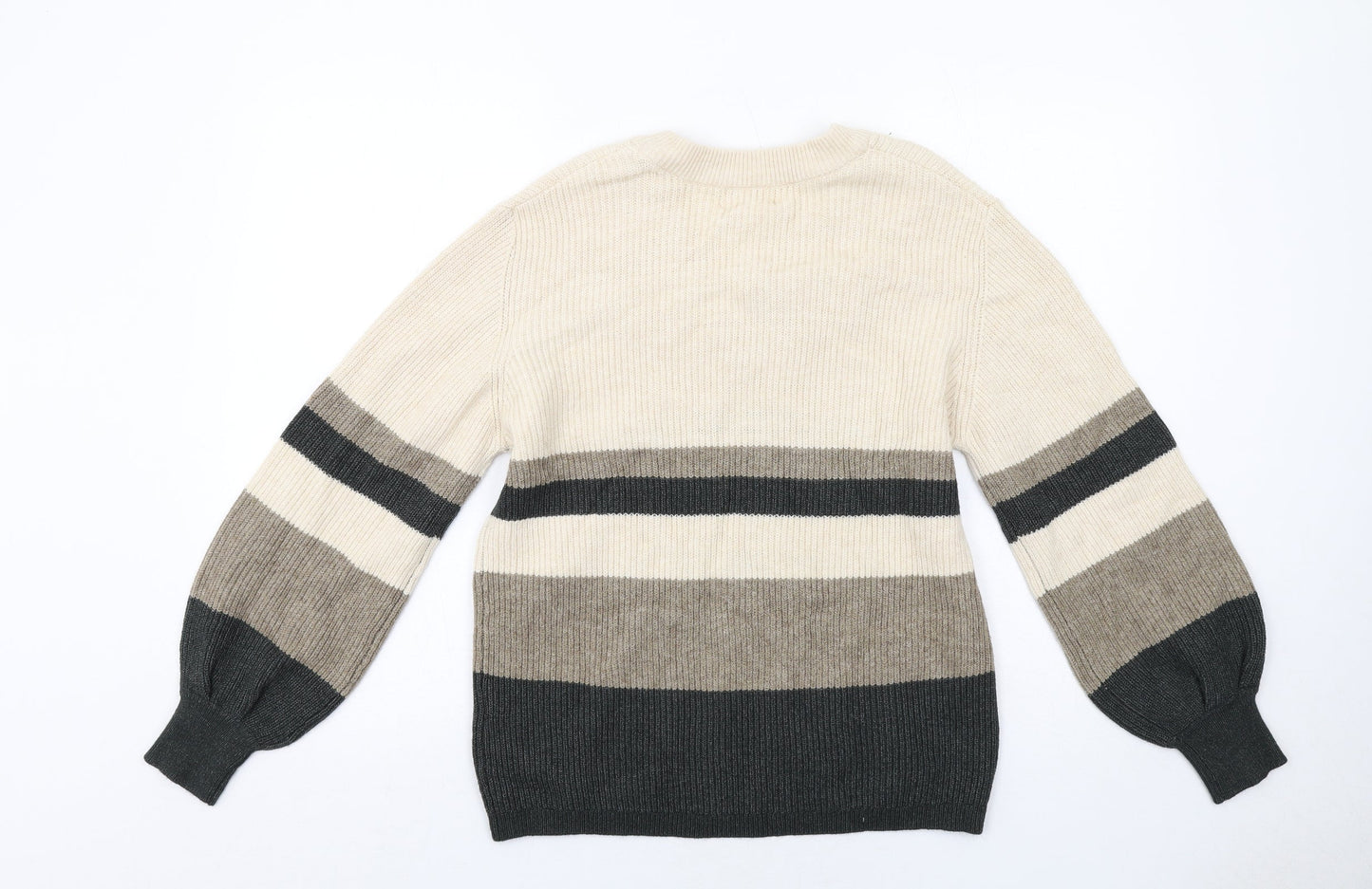 OBJECT Womens Beige V-Neck Geometric Viscose Pullover Jumper Size S - Colourblock