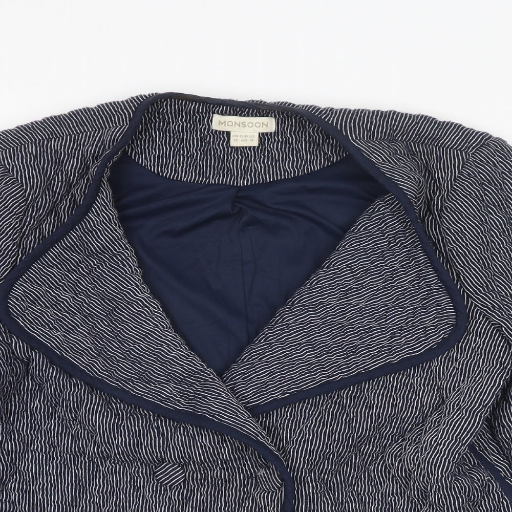 Monsoon Womens Blue Geometric Jacket Size 12 Button