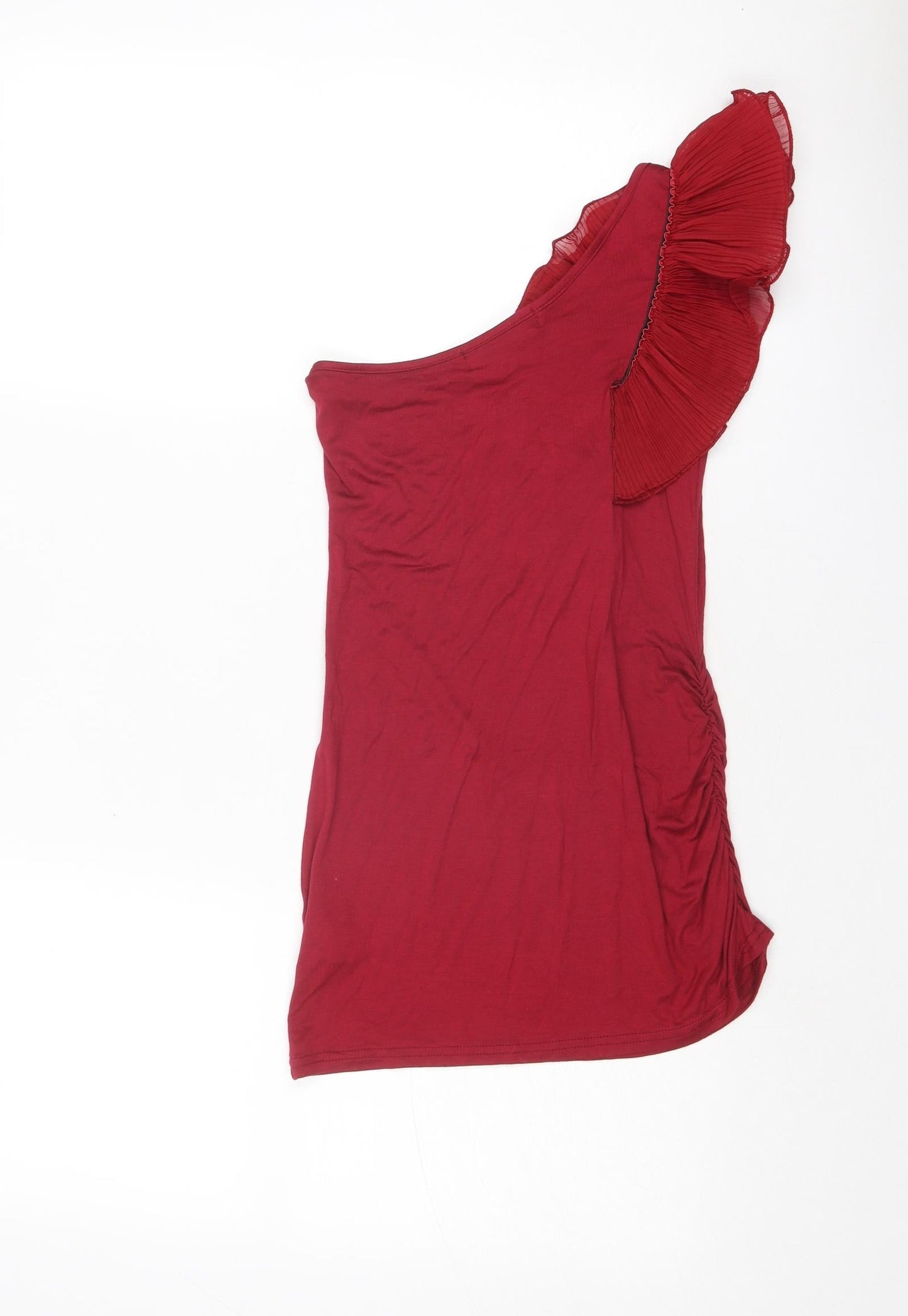 Miso Womens Red Viscose Basic T-Shirt Size 6 One Shoulder