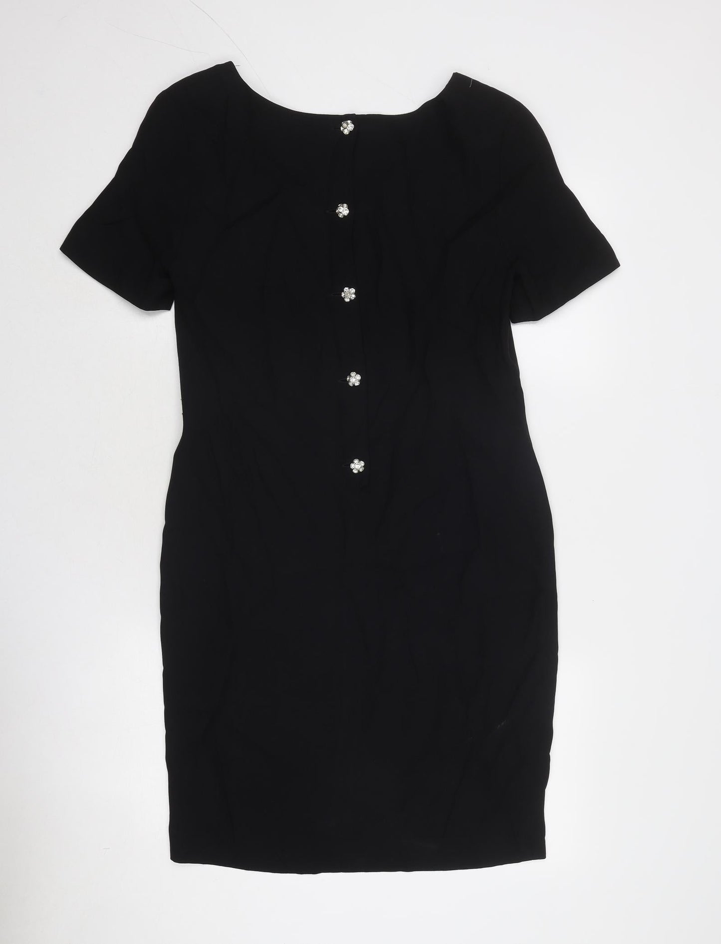 Adrienne Vittadini Womens Black Acetate Sheath Size M Boat Neck Button