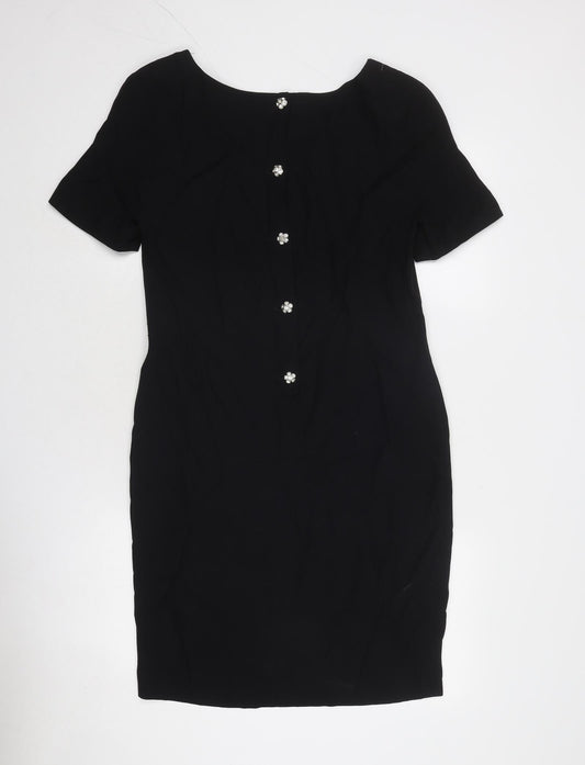 Adrienne Vittadini Womens Black Acetate Sheath Size M Boat Neck Button