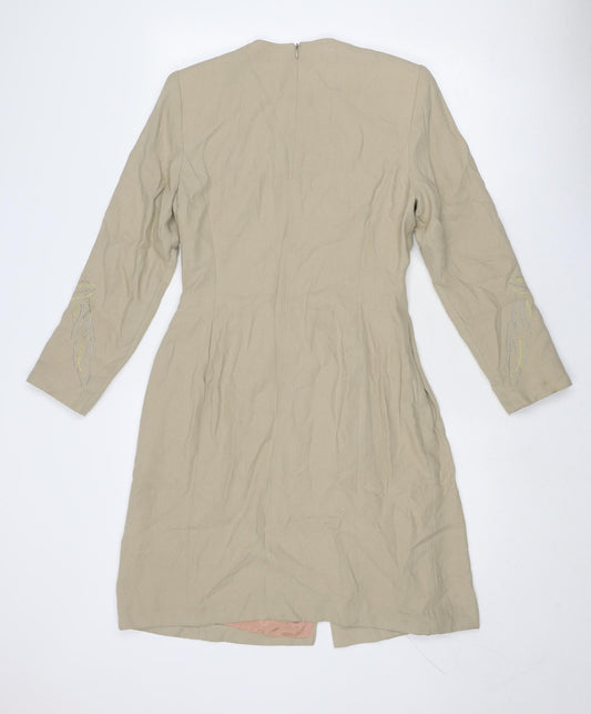 Kasper Womens Beige Polyester Jacket Dress Size 6 V-Neck Zip