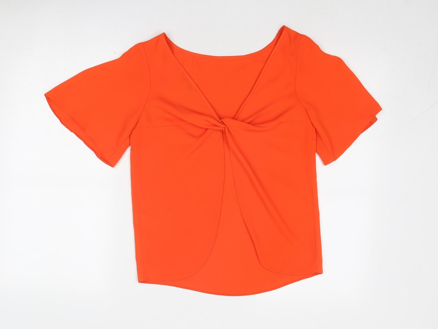 Warehouse Womens Orange Polyester Basic Blouse Size 8 Round Neck - Twist Detail