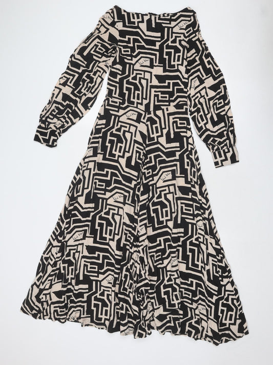 H&M Womens Black Geometric Viscose Trapeze & Swing Size 4 Boat Neck Zip - H&M X Richard Allen