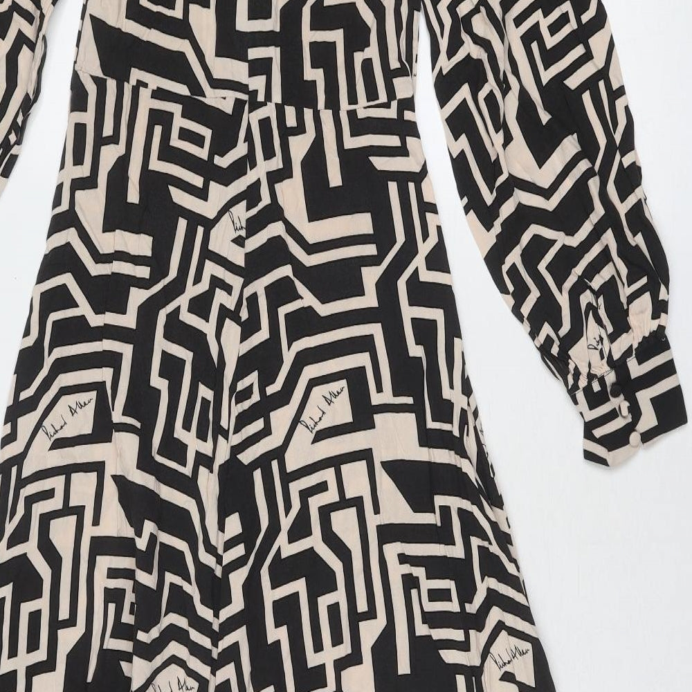 H&M Womens Black Geometric Viscose Trapeze & Swing Size 4 Boat Neck Zip - H&M X Richard Allen