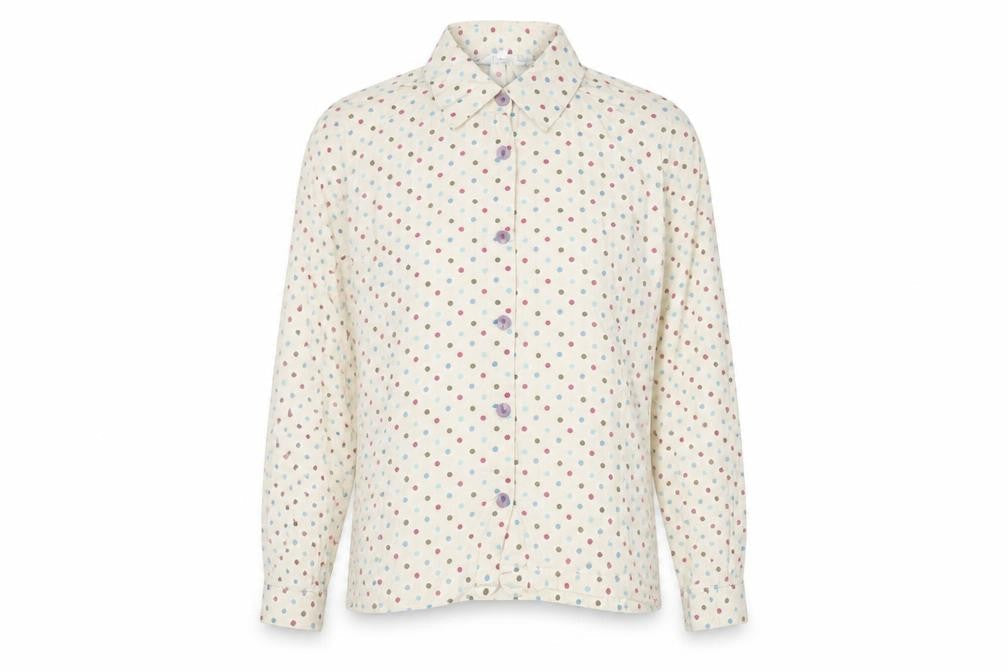 Tulchan Womens Ivory Polka Dot Cotton Basic Button-Up Size 12 Collared