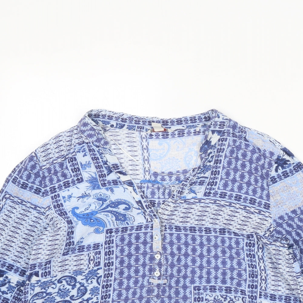 Esprit Womens Blue Paisley Viscose Basic Blouse Size 10 V-Neck