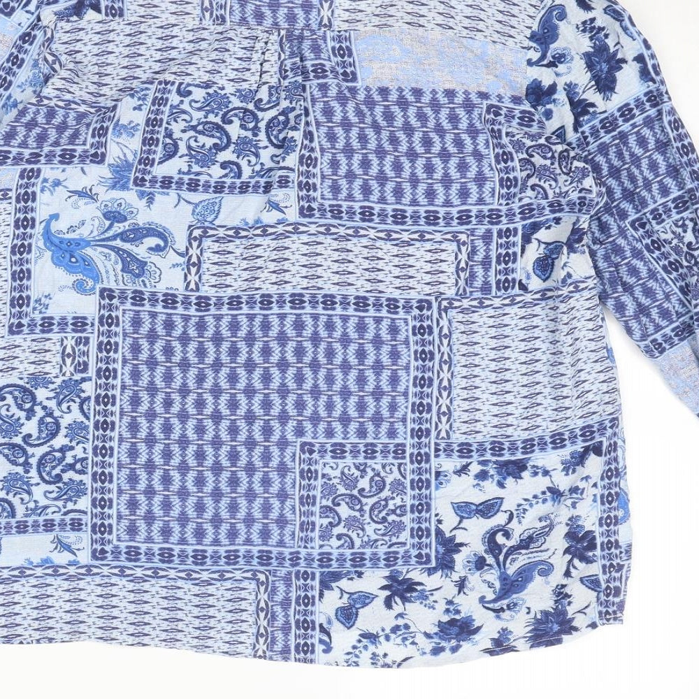 Esprit Womens Blue Paisley Viscose Basic Blouse Size 10 V-Neck