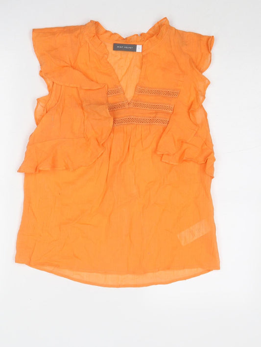 Mint Velvet Womens Orange Cotton Basic Blouse Size 6 V-Neck
