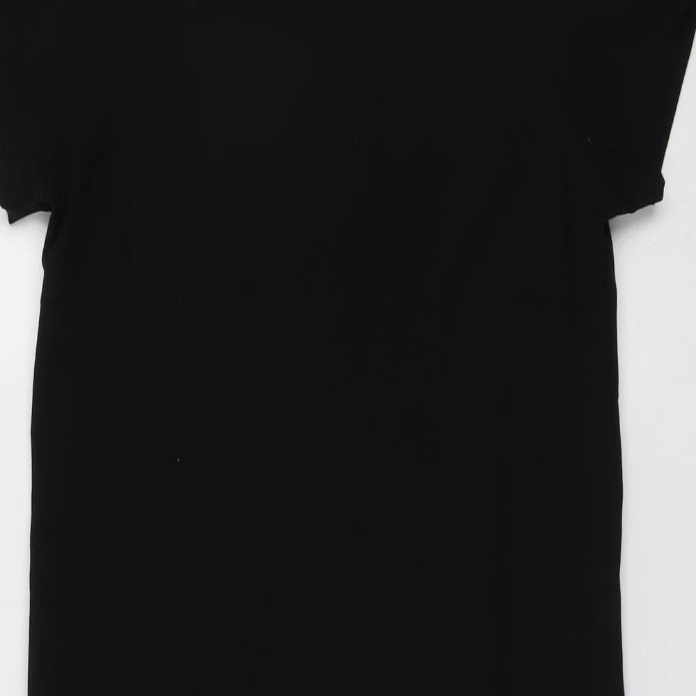 Dress Womens Black Polyester Shift Size 8 Boat Neck Zip