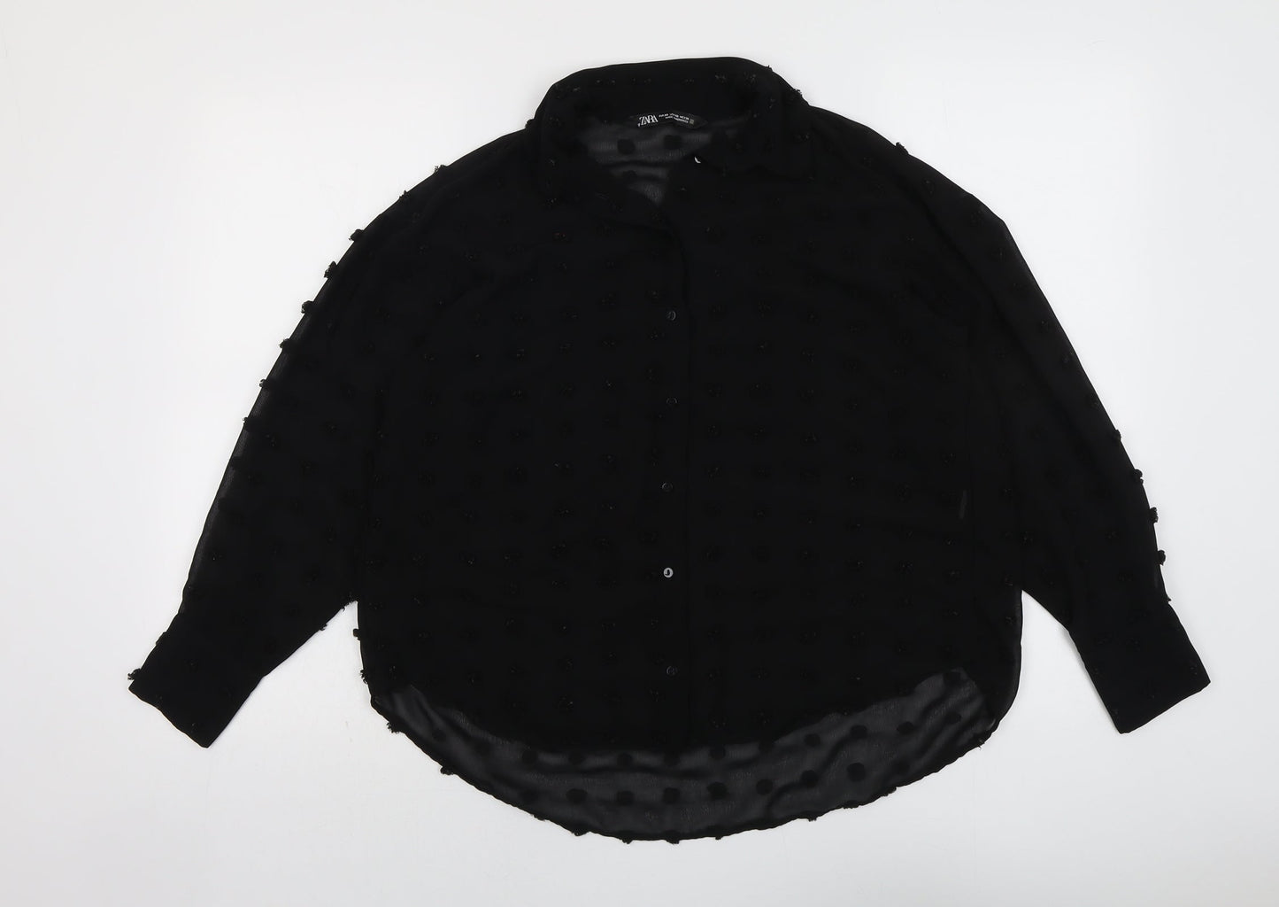 Zara Womens Black Polyester Basic Button-Up Size XS Collared