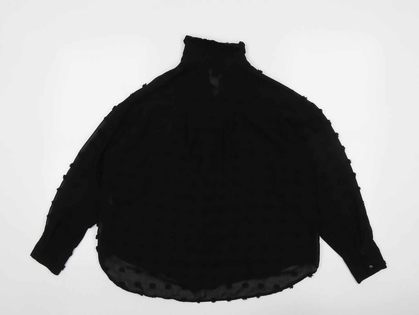 Zara Womens Black Polyester Basic Button-Up Size XS Collared