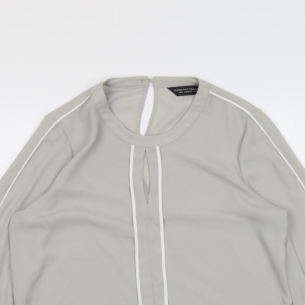 Dorothy Perkins Womens Grey Polyester Basic Blouse Size 12 Round Neck