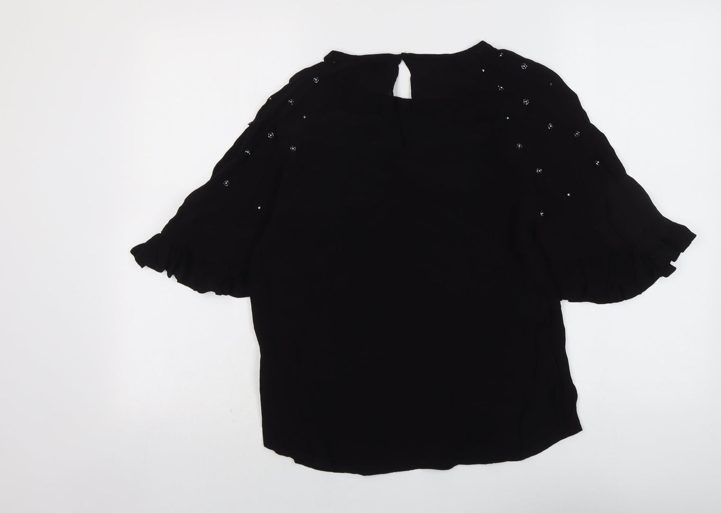 River Island Womens Black Viscose Basic Blouse Size 10 Round Neck