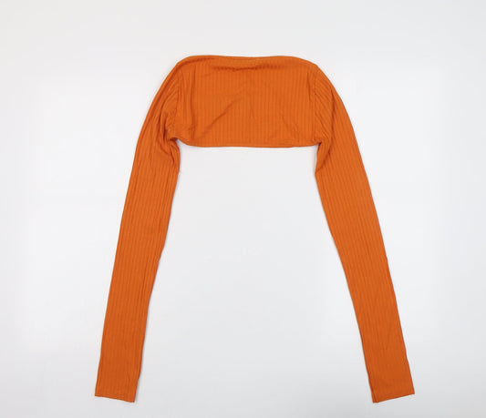 Pull&Bear Womens Orange Viscose Cropped Blouse Size M V-Neck - Ribbed