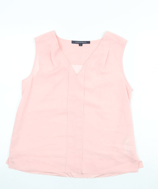 French Connection Womens Pink Polyester Basic Tank Size S V-Neck