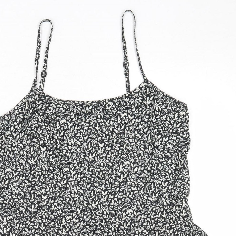 Jack Wills Womens Black Geometric Polyester Basic Tank Size 8 Round Neck