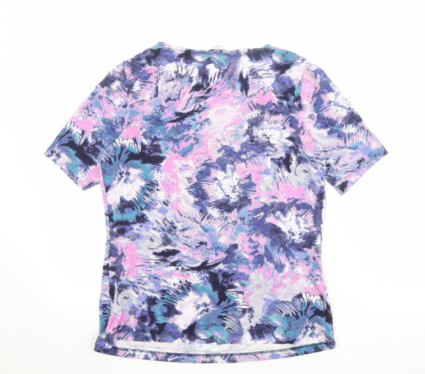 Marks and Spencer Womens Multicoloured Geometric Viscose Basic T-Shirt Size 8 Round Neck