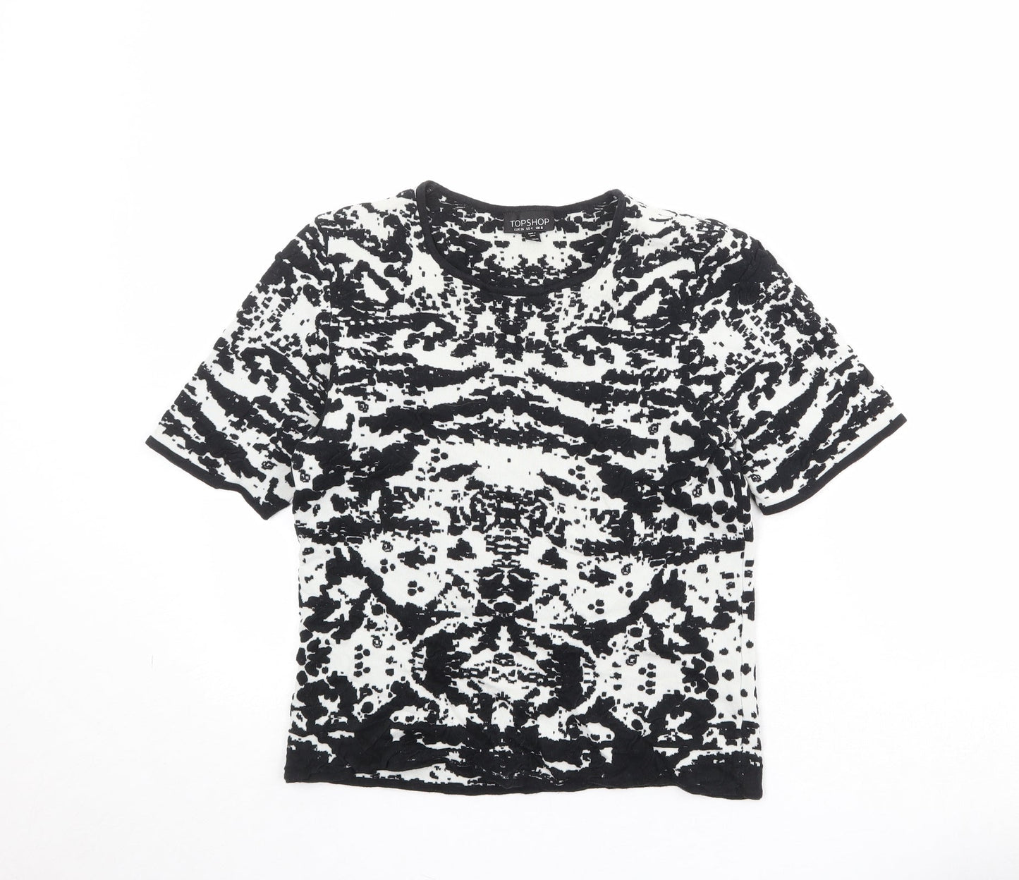 Topshop Womens Black Round Neck Geometric Cotton Pullover Jumper Size 8
