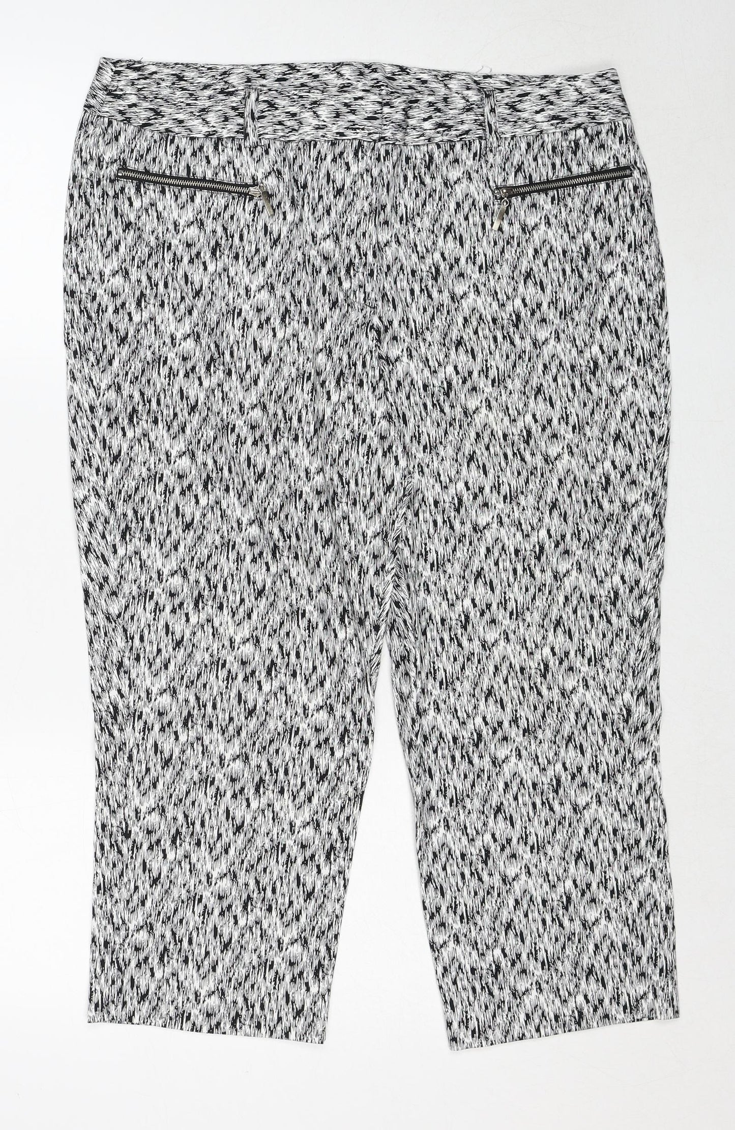 Millers Womens White Geometric Cotton Trousers Size 16 Regular Zip