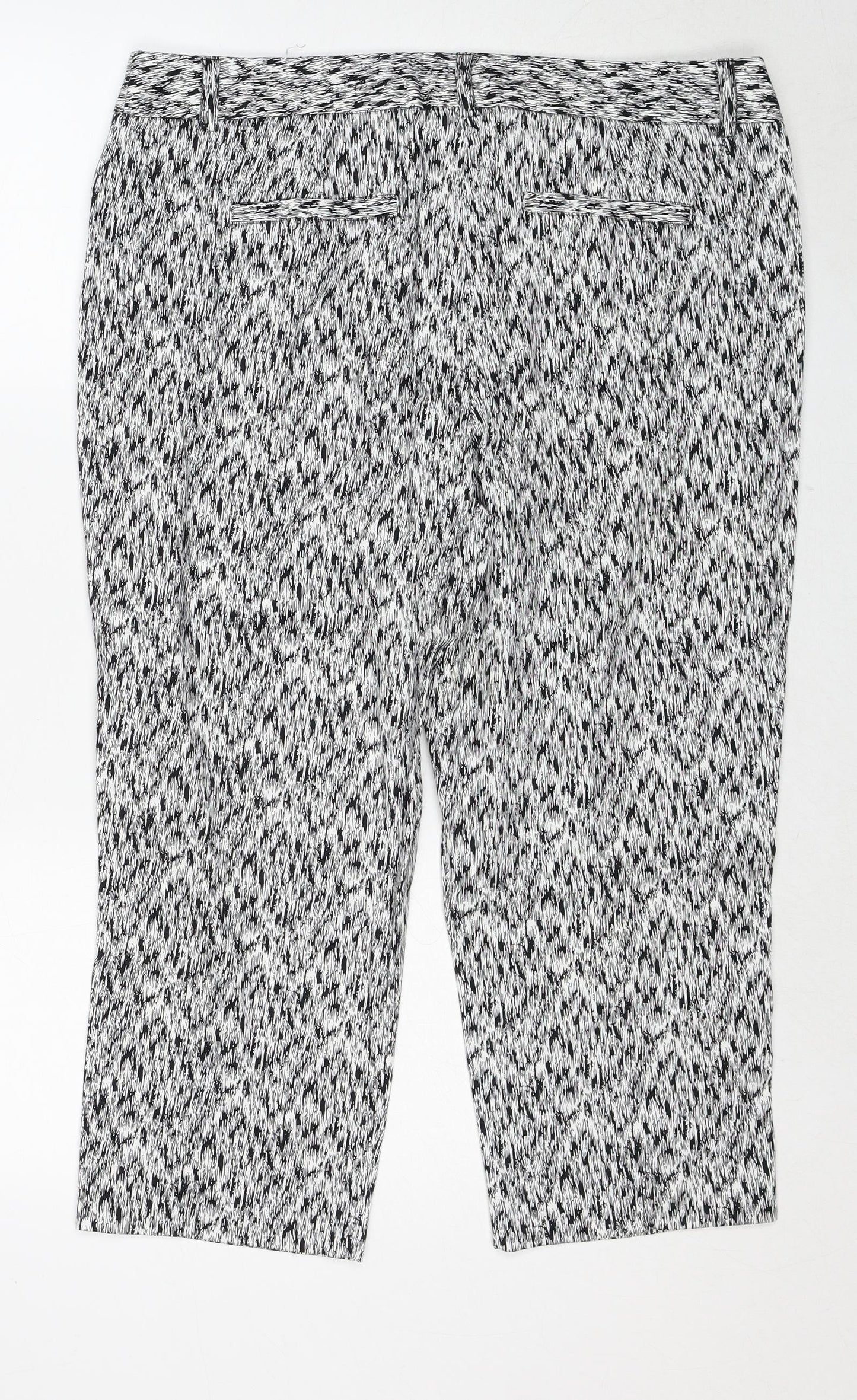 Millers Womens White Geometric Cotton Trousers Size 16 Regular Zip