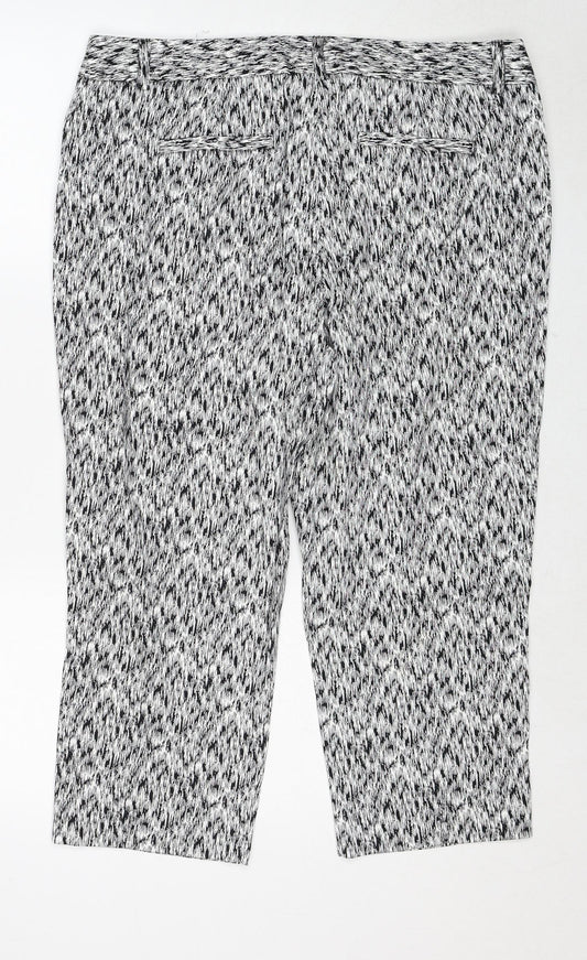 Millers Womens White Geometric Cotton Trousers Size 16 Regular Zip