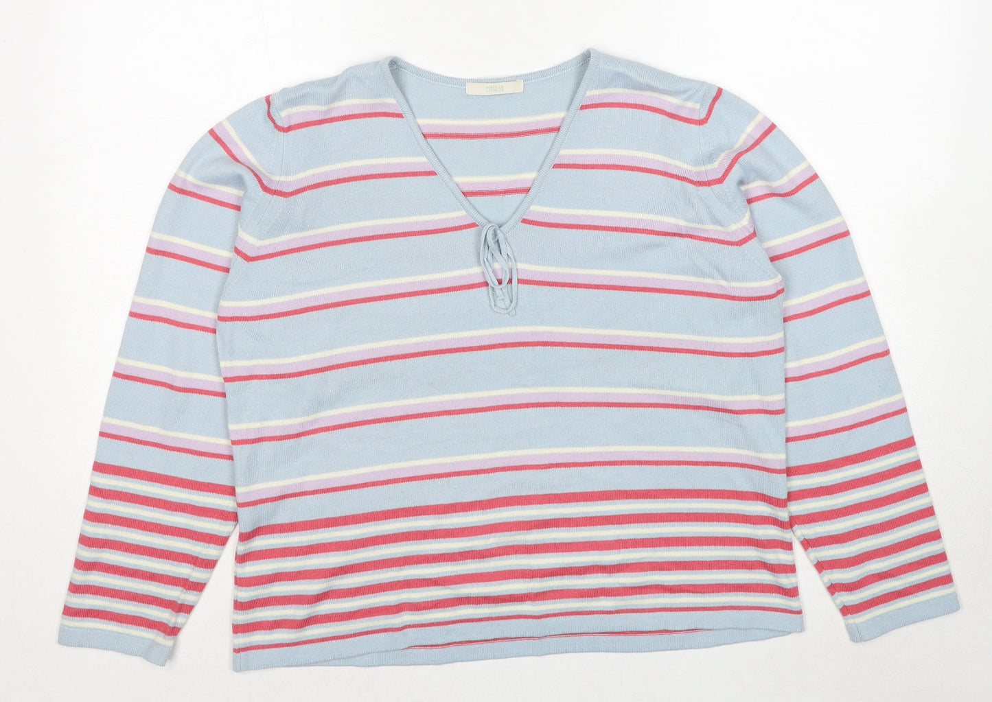 Marks and Spencer Womens Multicoloured V-Neck Striped Acrylic Pullover Jumper Size 20
