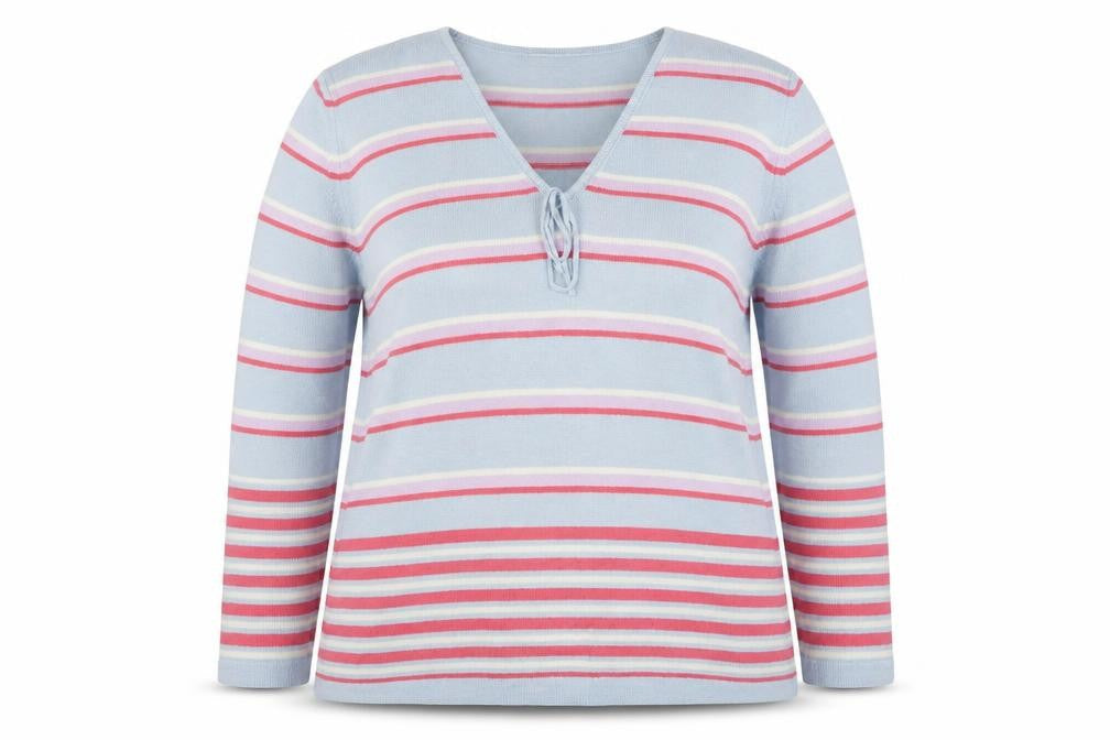 Marks and Spencer Womens Multicoloured V-Neck Striped Acrylic Pullover Jumper Size 20