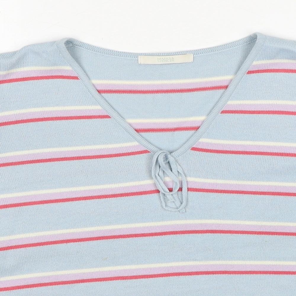 Marks and Spencer Womens Multicoloured V-Neck Striped Acrylic Pullover Jumper Size 20