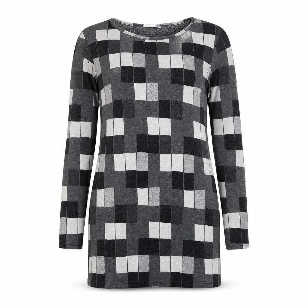 Silk Womens Grey Geometric Polyester Shift Size 10 Round Neck Pullover