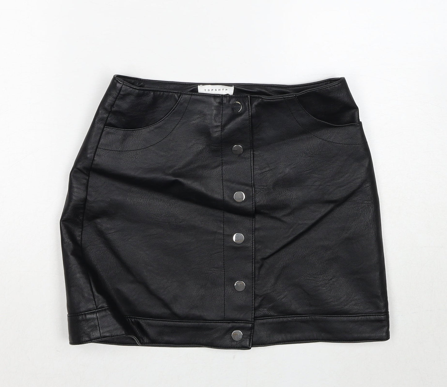 Topshop Womens Black Polyethylene A-Line Skirt Size 8 Snap