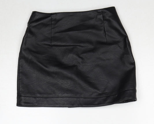 Topshop Womens Black Polyethylene A-Line Skirt Size 8 Snap
