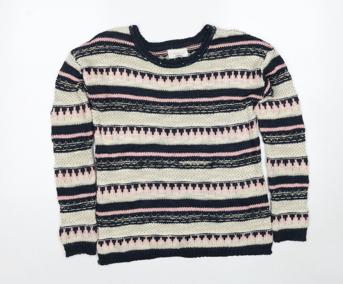 Springfield Womens Multicoloured Boat Neck Geometric Polyester Pullover Jumper Size M