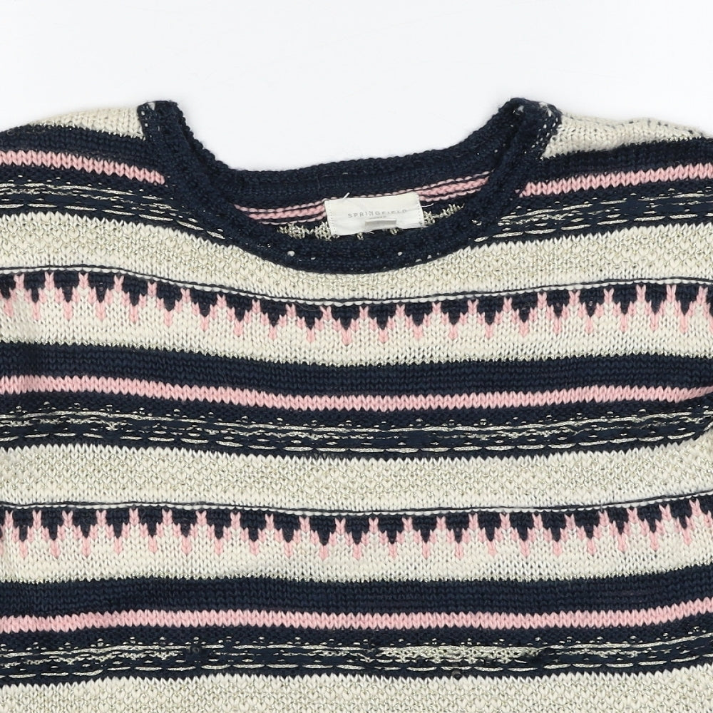 Springfield Womens Multicoloured Boat Neck Geometric Polyester Pullover Jumper Size M