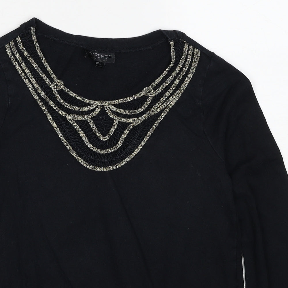 Topshop Womens Black Cotton Pullover Sweatshirt Size 6 Pullover