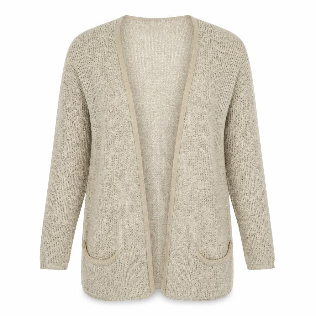 Boohoo Womens Beige V-Neck Acrylic Cardigan Jumper Size S - Size S/M