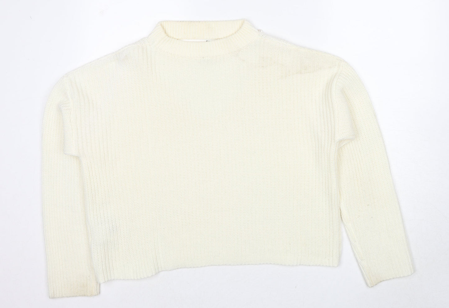 Divided by H&M Womens Ivory V-Neck Acrylic Pullover Jumper Size M