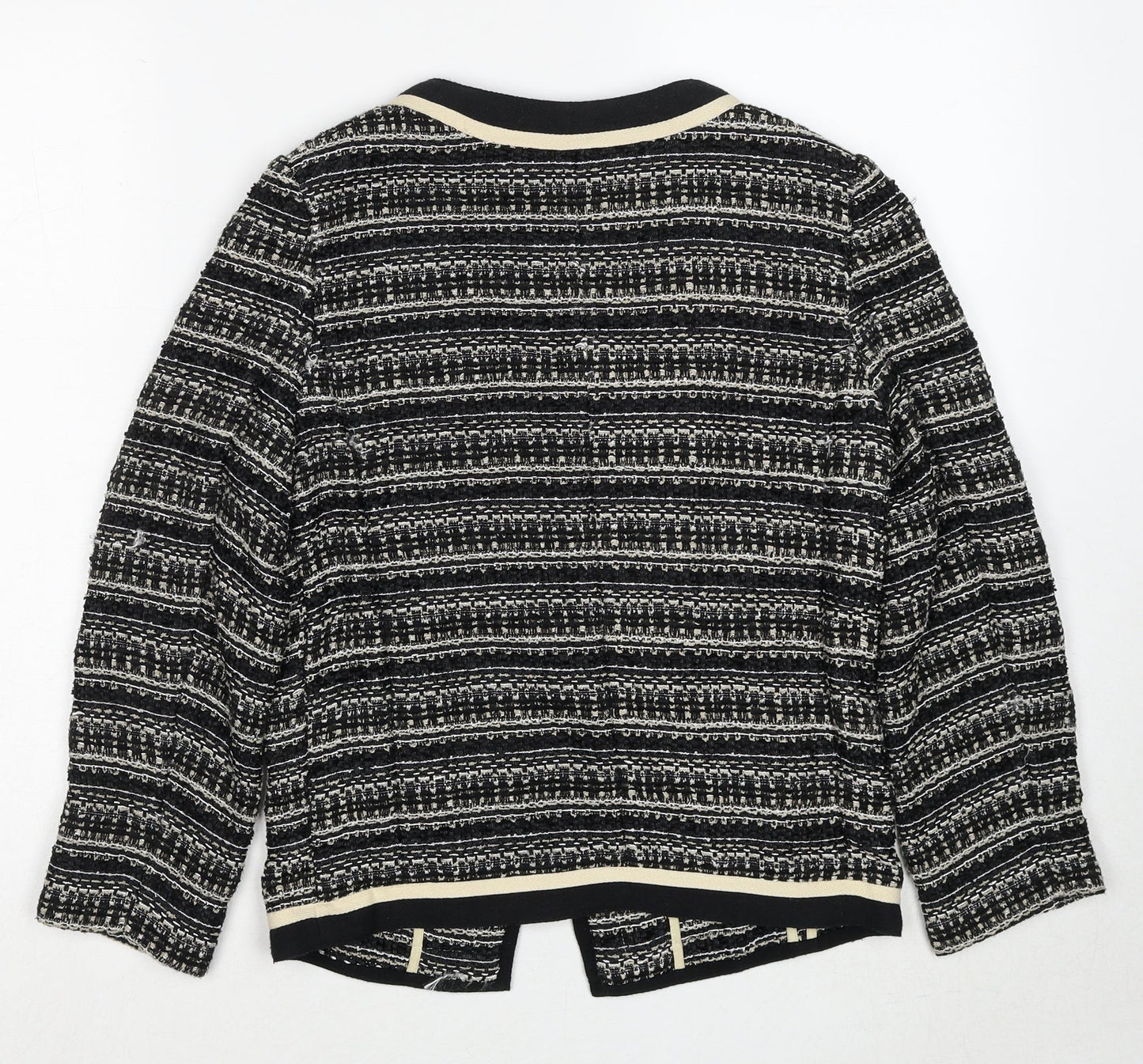 NEXT Womens Black Scoop Neck Striped Polyester Cardigan Jumper Size 8