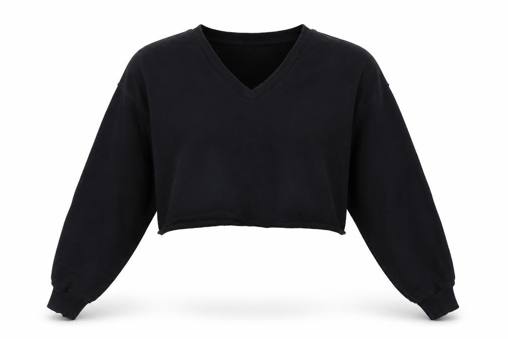 Front view of ASOS women’s black polyester pullover sweatshirt, size UK 6, pullover