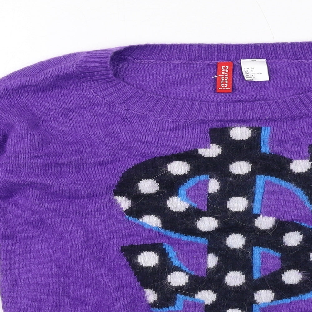 H&M Womens Purple Round Neck Polyamide Pullover Jumper Size 6 - Dollar