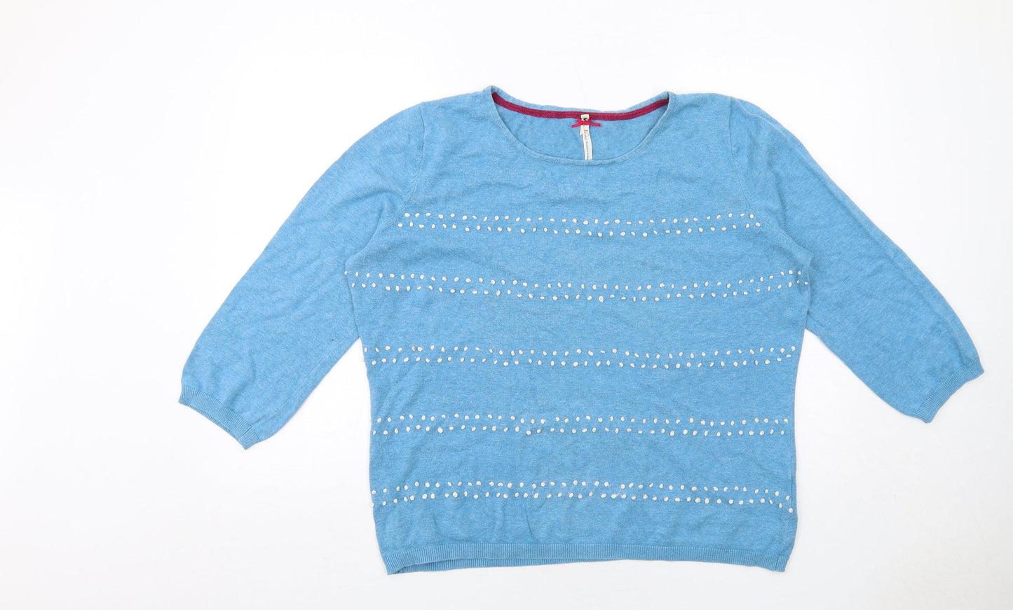 Ness Womens Blue Boat Neck Geometric Cotton Pullover Jumper Size XL - Textured