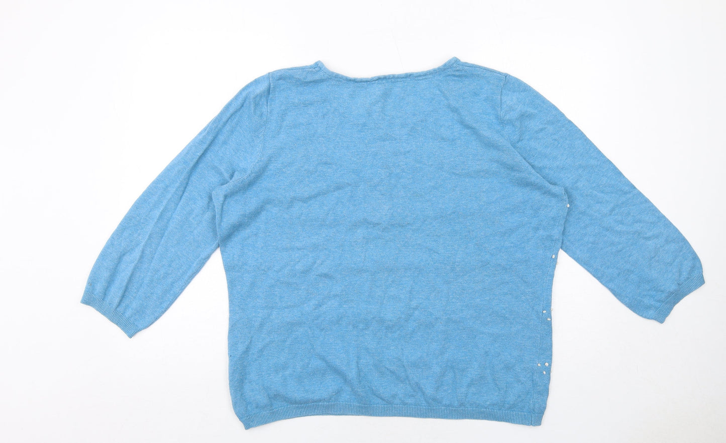 Ness Womens Blue Boat Neck Geometric Cotton Pullover Jumper Size XL - Textured