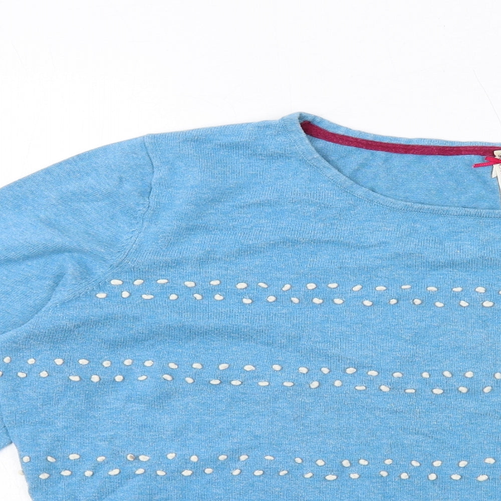 Ness Womens Blue Boat Neck Geometric Cotton Pullover Jumper Size XL - Textured